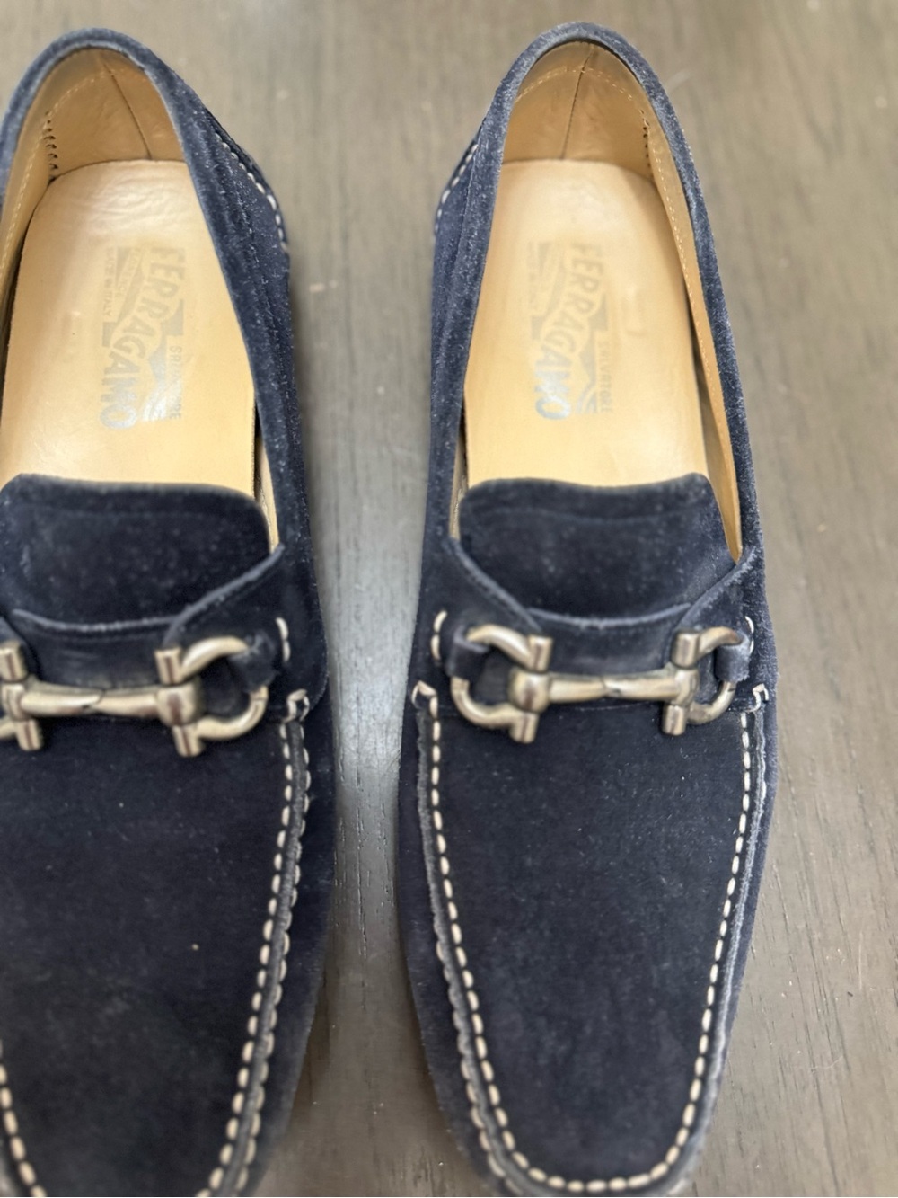 Salvatore Ferragamo Navy Suede Bit Loafers View 4